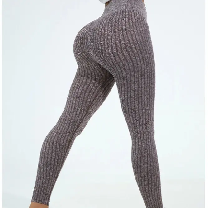 Vertical Stripe Threaded High Elastic Sports Fitness Clothing Yoga Pants Sports Exercise fashion fitness gym bottom tummy control legging Waisted Capri Leggings solid color yoga pant slim-fit tommy  leggings Breathable