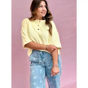 Yellow Waffle Knit Henley Top