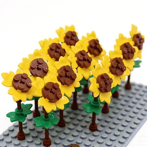 16 Set DIY Sunflower Building Blocks Garden Farm Scene MOC Flower Bricks Kit Creative Educational Assembly Toy for Children