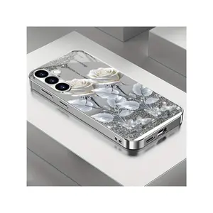 Exquisite Pastel Silver Plated Rose Electroplated Phone Case, Suitable For Samsung 25/S24/S23/S22/S21/S20/Note 20/A04/A05/A10/A12/A13/A14/A15/A20/A21S/A22/A23/A24/A25/A31/A32/A33/A35/A34/A50/A51/A52/A53/A54/A55/A70/A71/A72