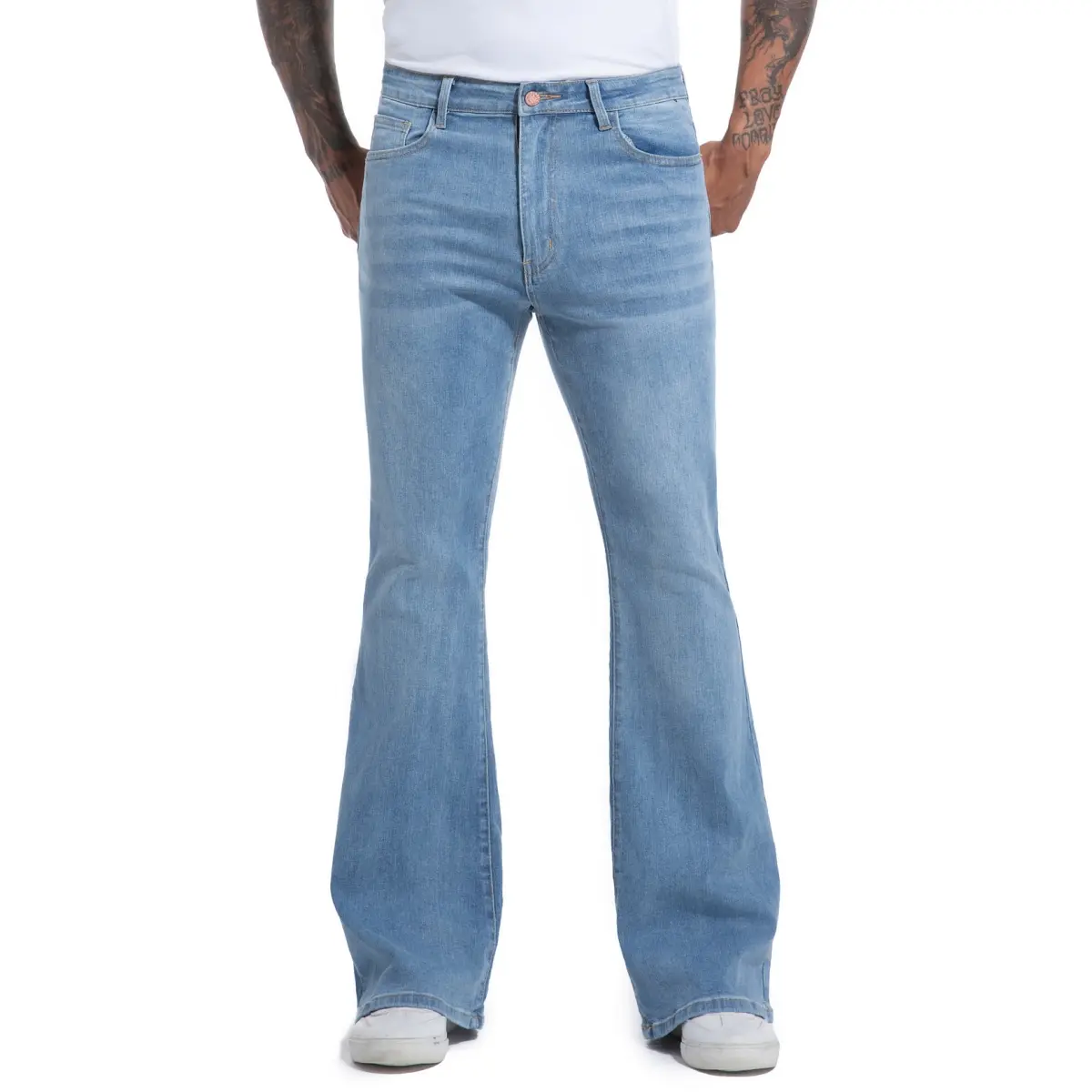 MZNBURAM Men's Stretch Slim Fit Bell Bottom Denim Disco Pants Flared Jeans-31 Inseam