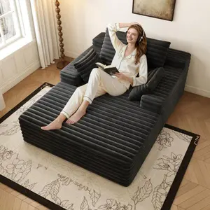 62.6" Oversized Chairs for Living Room Comfy Couches, Boneless Chaise Lounge Chair for Bedroom, Cozy Reading Chair Indoor Cloud Couch Small Sleeper Sofa Bed, No Assembly, Plush Corduroy, Black