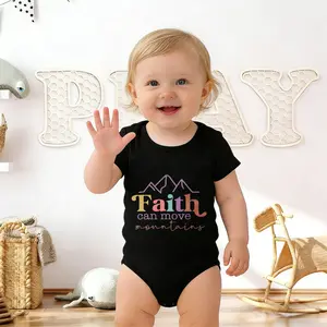 Faith Can Move Mountains Print Onesie Crew Neck Short Sleeve Bodysuit | Soft Comfortable Cotton Fabric Breathable Cotton Modern Look Infant Size New Born, Baby Shower Gift