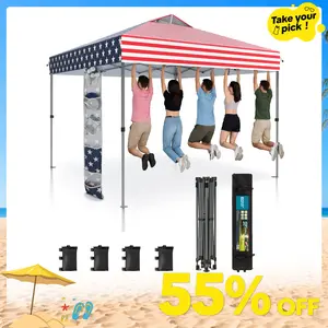 [One-Button Setup] PHIVILLA Pop-up Canopy Tent, 10x10FT Instant Portable Canopy Tent, Outdoor Gazebo with 4 Sandbags & Guy Ropes, 1 Roller Bag & Storage Bag, Summer Vibes
