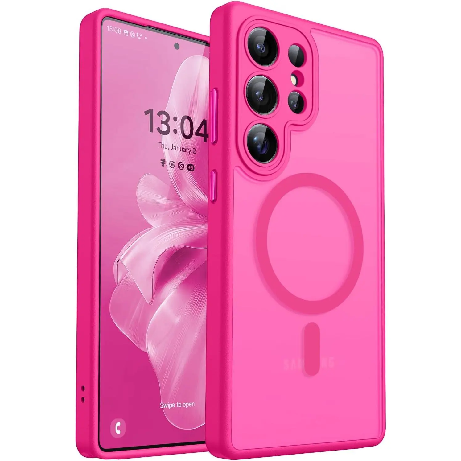 P-PCS031 Protective Phone Case for Samsung Galaxy S25 Ultra (2025) - Translucent Matte Back, Full Camera Protection, MagSafe Compatible, Hot Pink for Smartphone, Handheld Cellphone Wireless Devices
