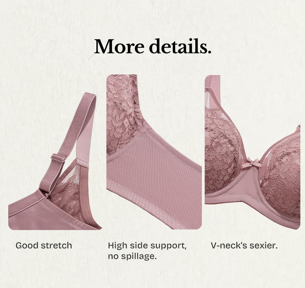 Lacsper Daisy Floral Lace Minimizer Bra Unlined Unpadded Full Coverage Plus Size Underwire Breathable Mesh Cup Comfort Support for Women