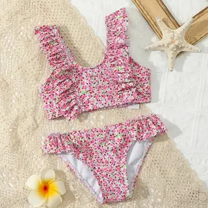 Baby Bikini Sets Girls Floral Swimsuit Children Summer Split Swimsuit Children Cartoon Cute Ruffle Swimwear New Beachwear