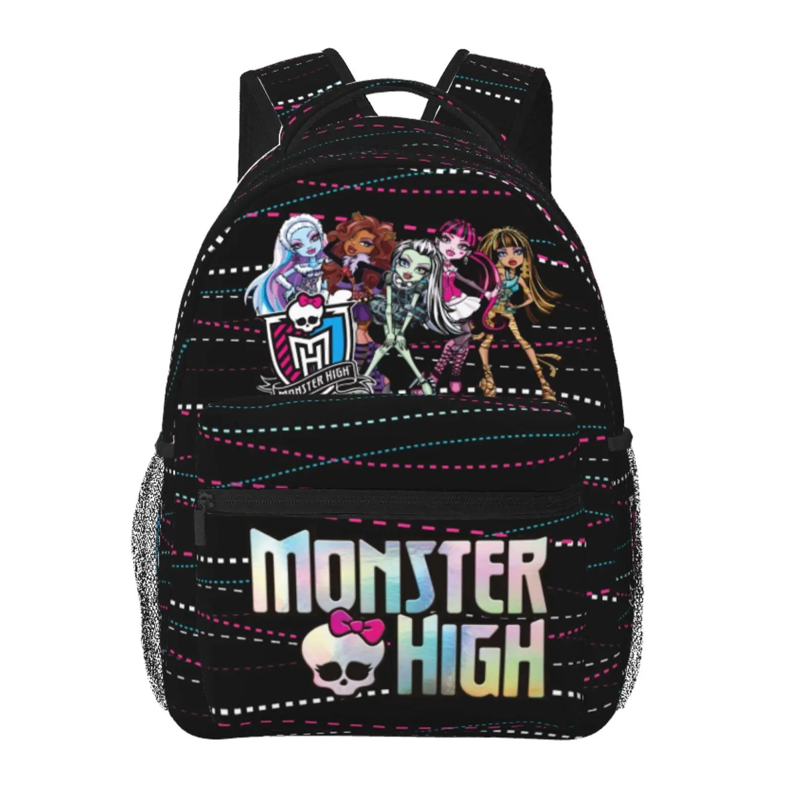 Cute Monster high Print Backpack for Women Monster high dolls Ergonomic Cushioned Laptop Daypack with Multiple Zipper Pockets, Monster high doll Lightweight Travel Bagpack for College & Outdoor Activities