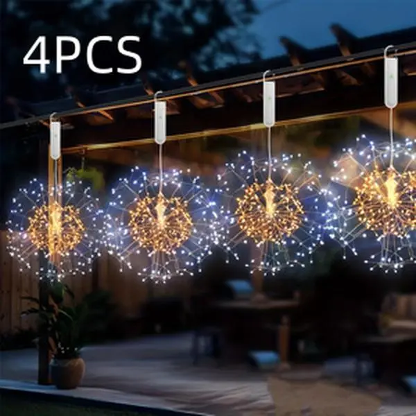 Set of 4 hanging star-shaped dandelion lights, available in multiple colors, perfect for home decor in gardens, patios, pergolas, porches, and entryways; ideal for Mother’s Day, Independence Day, and other holidays