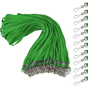 Green Lanyard 100 Pack Bulk Lanyards for Id Badges,Name Tags or Badge Holders,Flat Lanyard with Badge Clip Swivel J-Hook (Green)