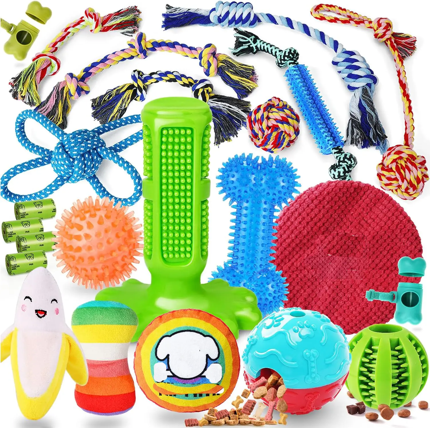 Dog Chew Toys for Puppy - 23 Pack Puppies Teething Chew Toys for Boredom, Pet Dog Toothbrush Chew Toys with Rope Toys, Treat Balls and Dog Squeaky Toy