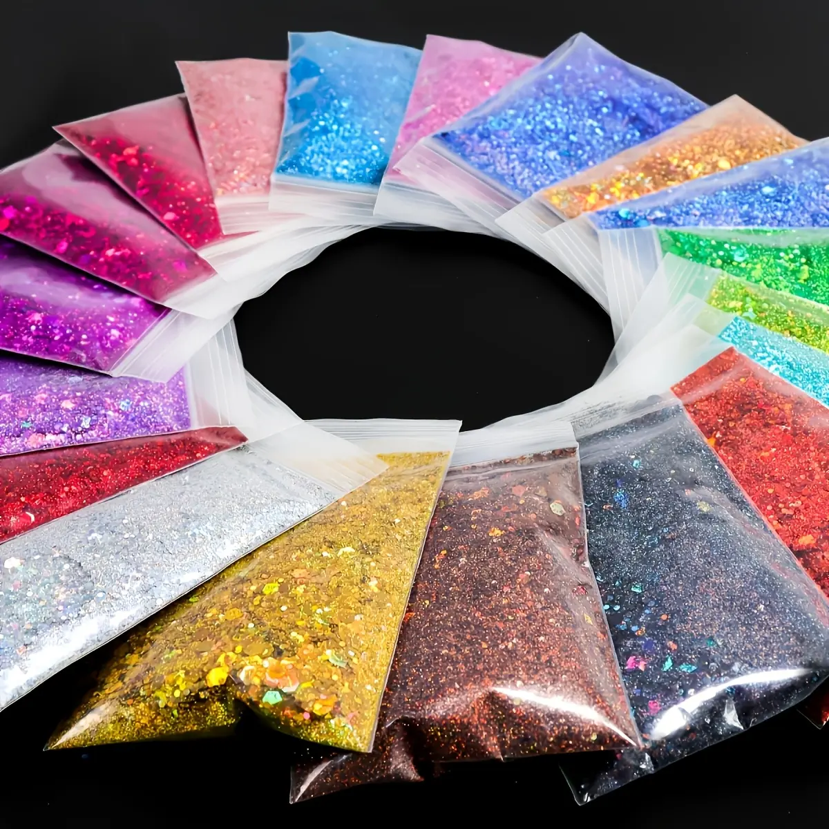 19-Pack Multi-Pack 5g Holographic Coarse Chunky Glitter Nail Resin Mixed Powder DIY Set - Light-Shifting Laser Gold, Silver Hexagonal Pigments, Ideal for Artistic Projects, Christmas Mold Filling Supplies