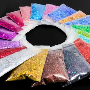 19-Pack 5g Holographic Coarse Chunky Glitter Nail Resin Mixed Powder DIY Set - Light Shifting Laser Gold & Silver Hexagonal Pigments, Ideal for Artistic Projects, Christmas Mold Filling,summervibes