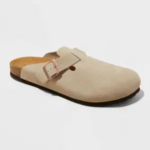 Men's Arthur Suede Clogs - Goodfellow & Co Taupe 7: Cushioned Footbed Buckle Closure