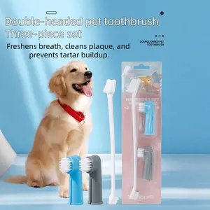 Three-Piece Pet Toothbrush Set, Dual-Head Dog Dental Brush, Pet Oral Care Kit, Effective Teeth Cleaning Tool for Dogs