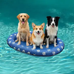  Large Paw Print Dog Pool Float - Sturdy Oxford Fabric Inflatable Raft for Small to Large Dogs, Summer Cooling Toy
