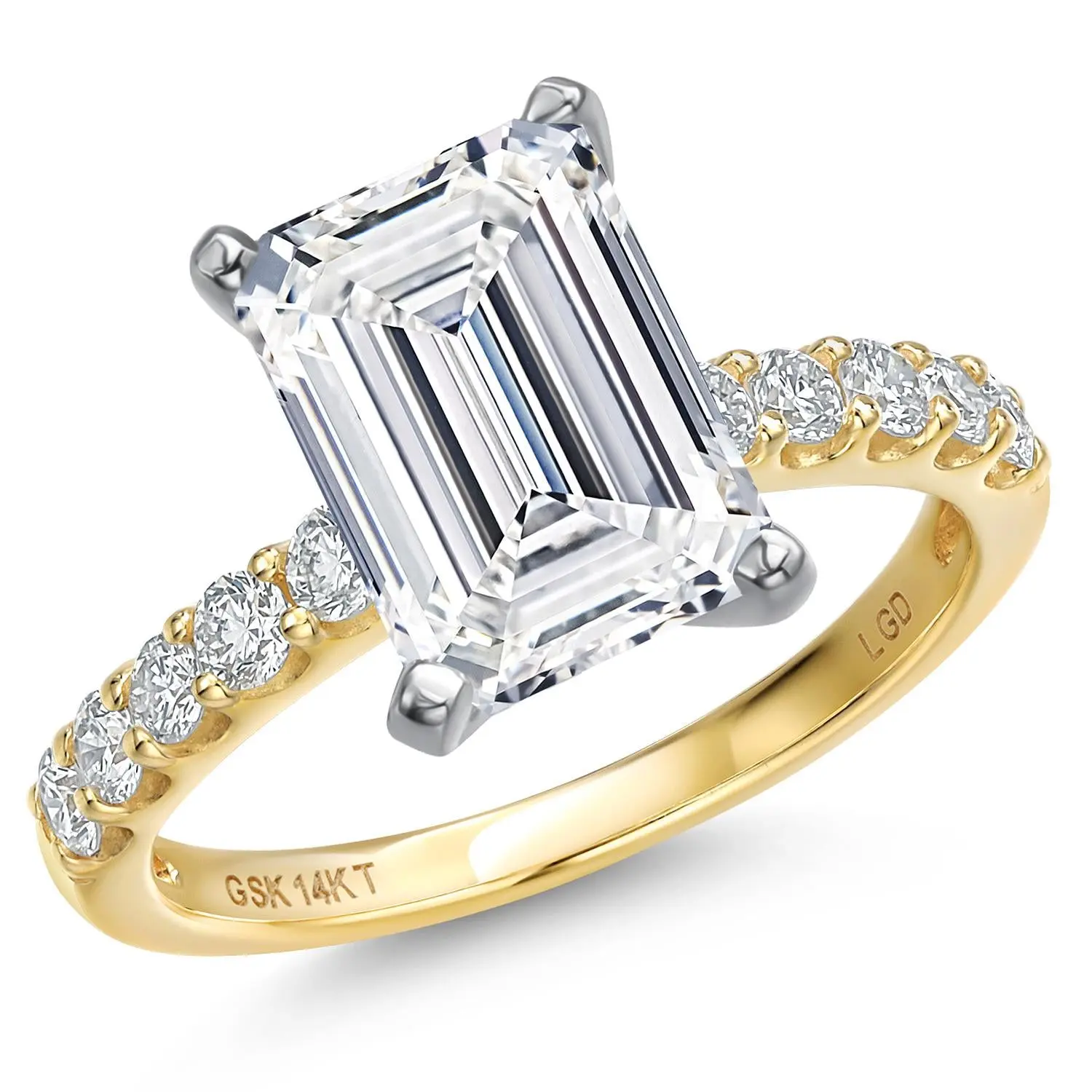 Gem Stone King Women's Gold Diamond Ring - 1.13-5.38 Cttw IGI Certified Lab-Grown Emerald Cut Diamond, 2-Tone 14K White & Yellow Gold Engagement Wedding Ring, D-E Color, VS1-VS2 Clarity, Gold Diamond Rings