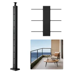 VEVOR Cable Railing Post, 36x1x2 Inch Level Deck Stair Posts, 1-Pack Stainless Steel Cable Handrail Post, Pre-Drilled Pickets with Mounting Bracket Stair Railing Kit, Black, 1JZLGZXHS914LZA6X001V0