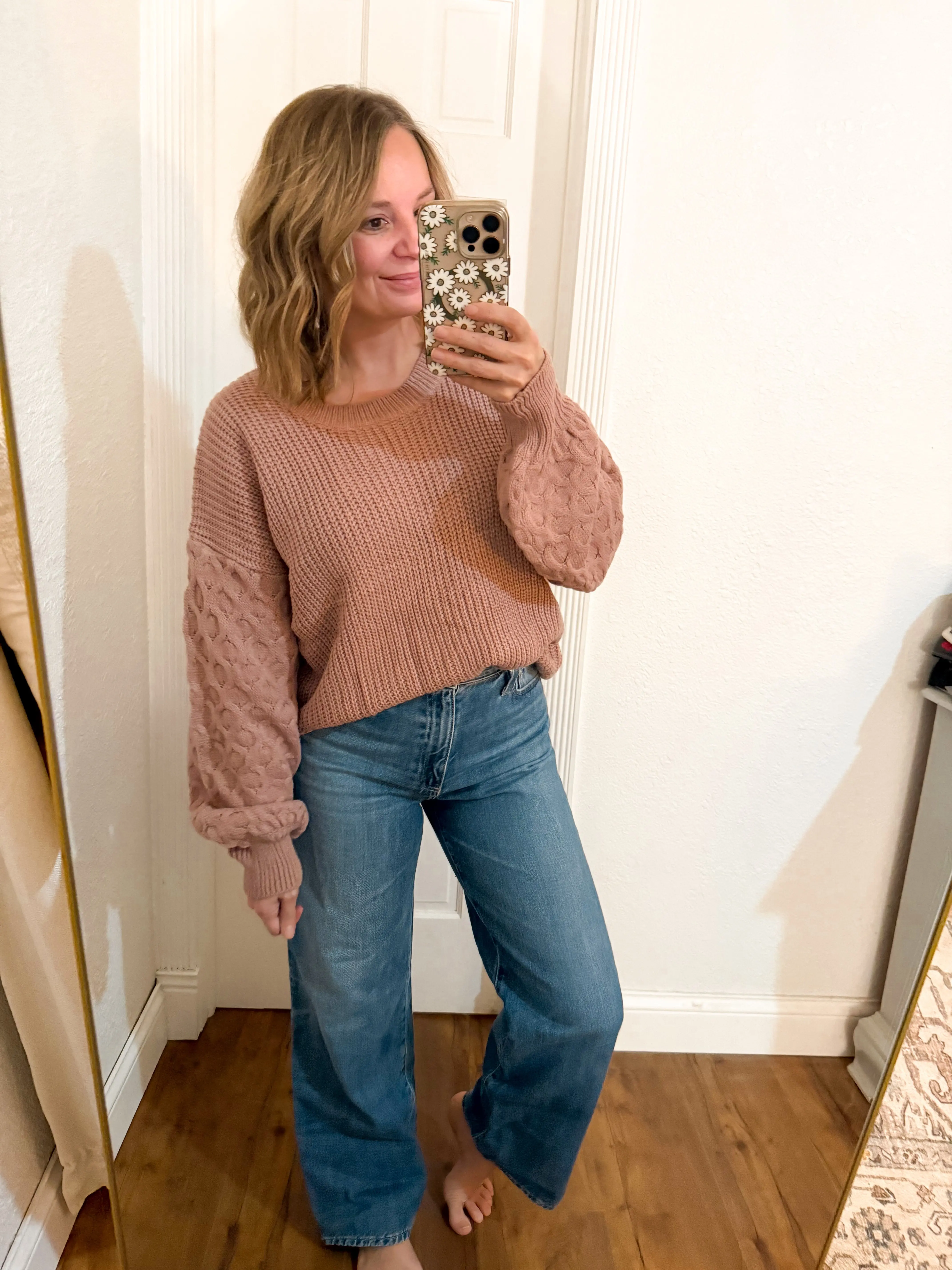 Mauve Basket Weave Sleeve Sweater