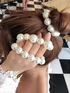 Elegant Style Faux Pearl Decorated Hair Tie (3pcs), High Stretch Hair Scrunchies, Elastic Hair Accessory, Fashion for Women & Girls