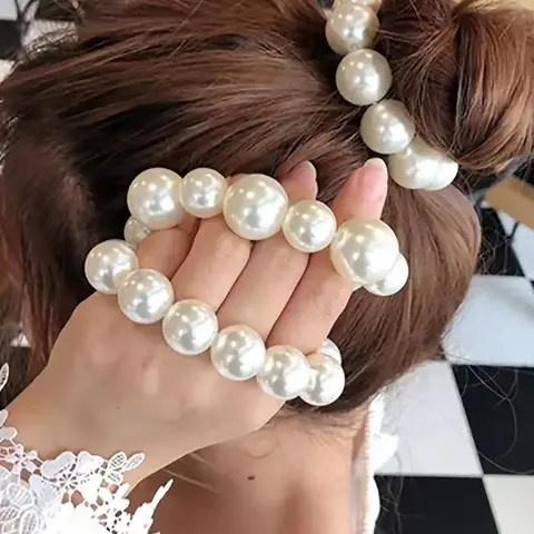 Elegant Style Faux Pearl Decorated Hair Tie (3pcs), High Stretch Hair Scrunchies, Elastic Hair Accessory, Hair Styling Accessories, Fashionable Hair Accessories, Fashion for Women & Girls, Wedding Hair Accessories, Hairstyle Accessory