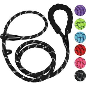 Dog Leash, 6 FT Heavy Duty Dog Leashes, Durable Premium Quality Strong Rope Slip Leash with Comfortable Padded Handle and Highly Reflective Threads for Small Medium and Large Dogs, (Black) dog leash
