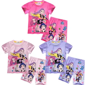 SHUJUAN Kpop Demon Hunters Kid Cartoon Anime Sleepwear Set, Fire Retardant Top & Loose Waist Shorts, Cute Fitted Pajamas for Kids