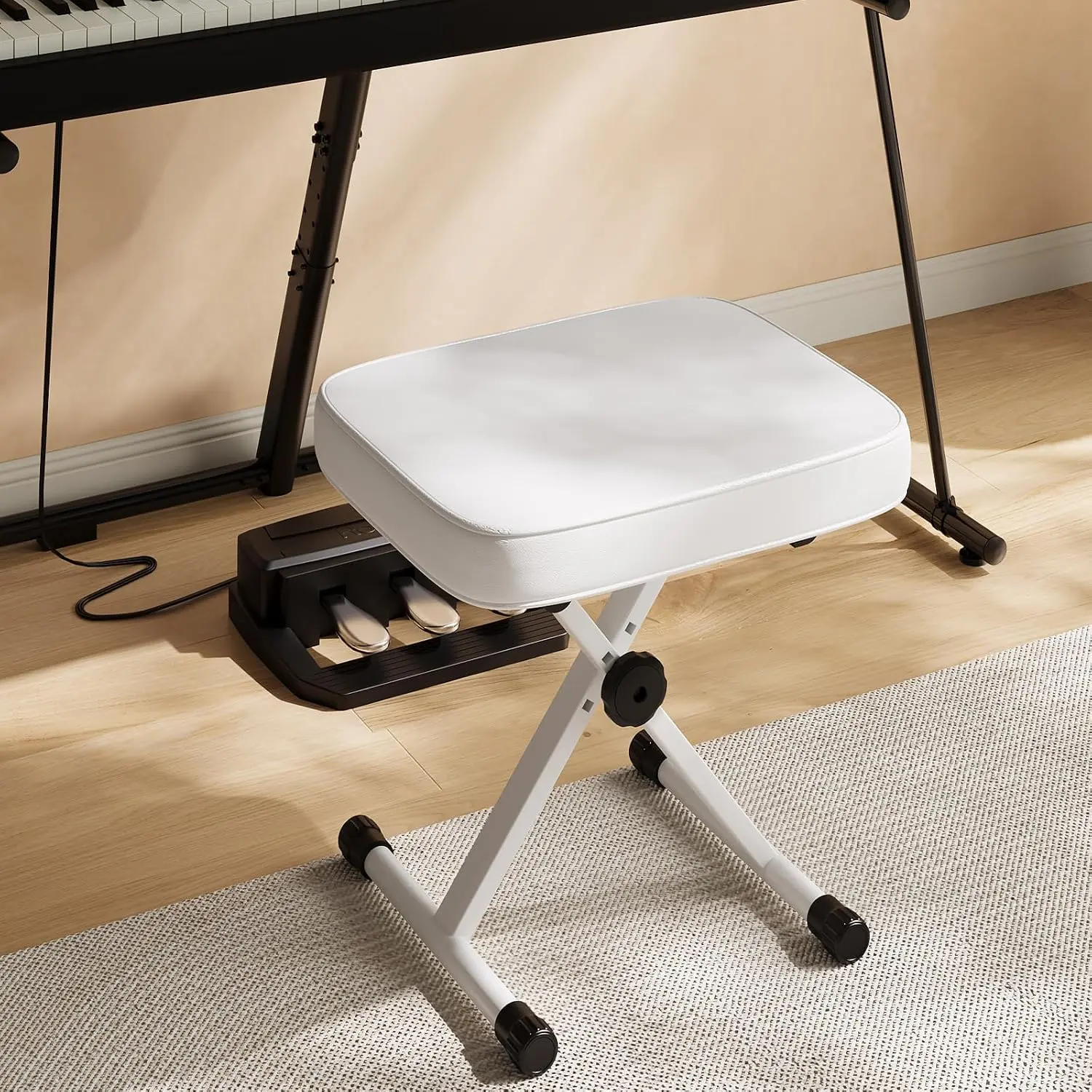 X-shaped foldable piano guitar stool, equipped with 2.56-inch thick high-density foam and 3 height adjustment positions