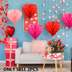 Two-Pack Heart Honeycomb Balls, Birthday Party Decorations, Wedding Event Setup, Festive Paper Flower Balls, Paper Lanterns