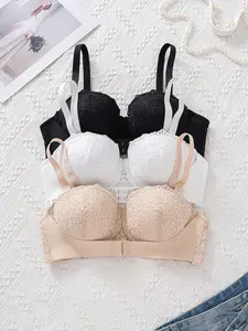 Women's Feminine Elegant Half Cup Lace Push Up Bra - Underwire Support, Detachable Straps, Non-Slip Adjustable, Comfortable Breathable Fabric, Strapless Everyday Underwear