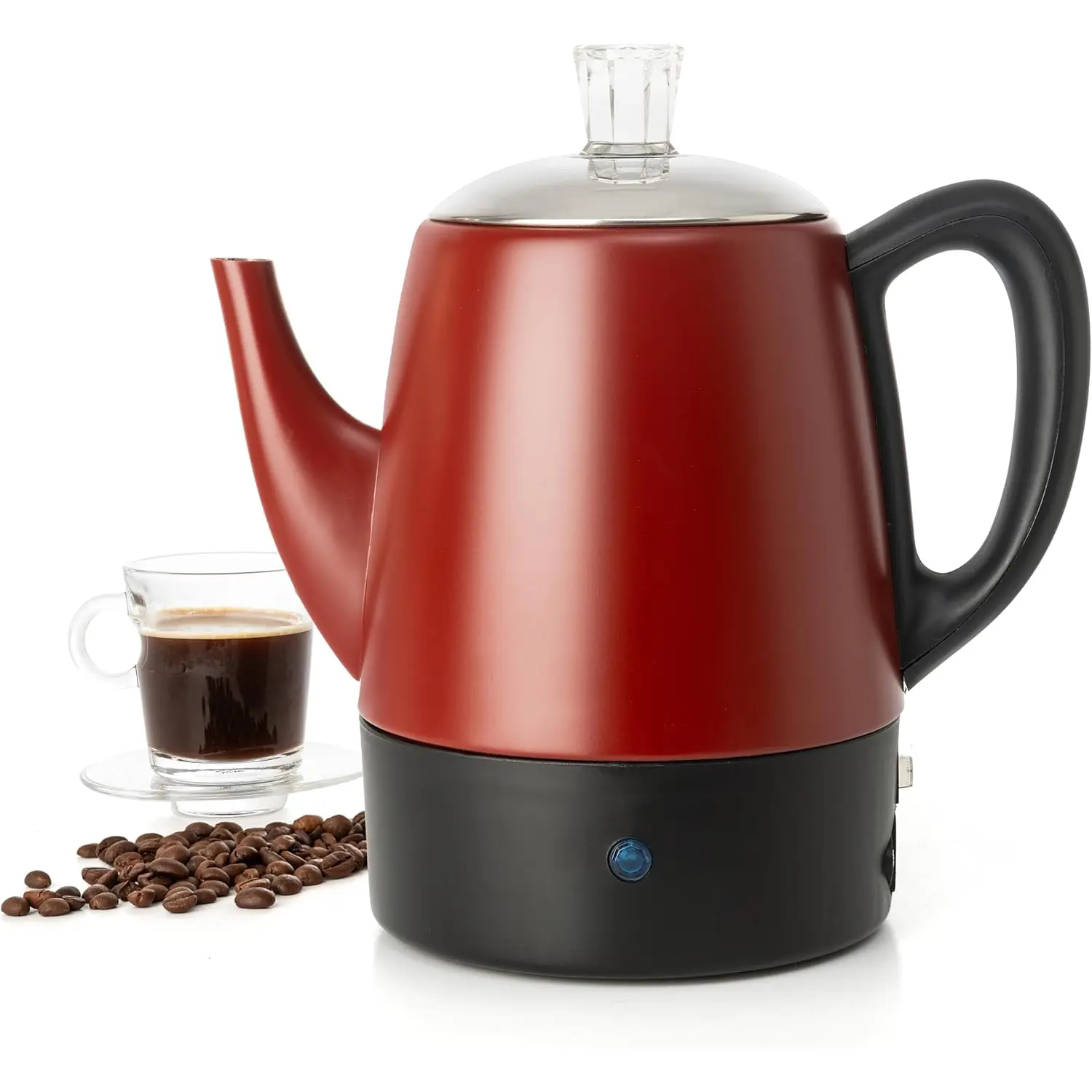 Red Small Percolator Coffee Pot Electric 4 Cup, Stainless Steel Coffee Maker, Coffee Percolator Electric With Keep Warm Function, 4 Cups Stainless Steel Perculator With Basket