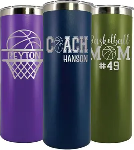 AVITO Personalized Basketball Tumbler - Laser Engraved - Basketball Coach - 20 oz Tumbler with Lid and Straw - Vacuum Insulated - Slam Dunk Gift for Players