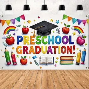 Preschool Graduation Backdrop Kids Graduation Backdrop Celebration Theme Background Cloth Grad Tapestry Wall Hanging Photography Background Polyester Fiber Party Event Home Room Garden Studio Decor Prop Wall