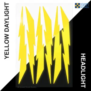 6 Yellow Lightning Bolts Reflective Decal Set, Six Lightning Bike Frame Reflector Stickers Kit, Motorcycle Helmet Transfers Sheet / #674R-Yellow