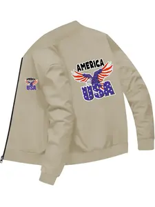 Casual Trendy American Eagle Pattern Letter Printed Men's Baseball Jacket for Daily Street Wear and Casual Outfits