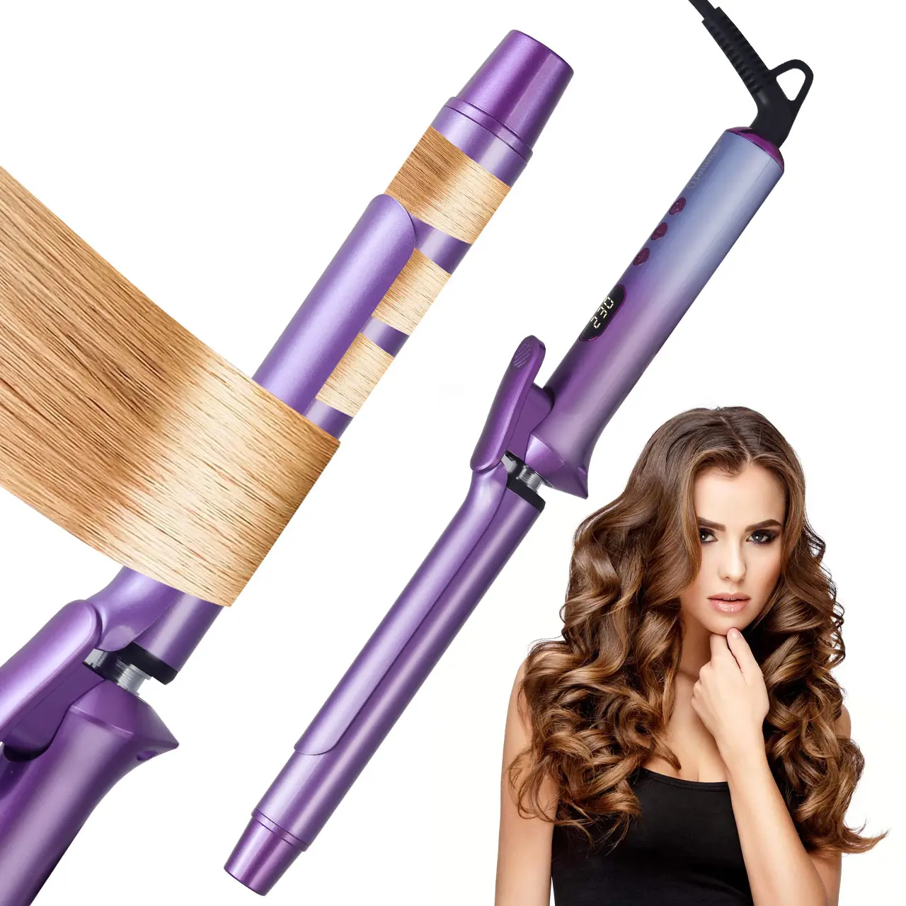 Hatteker 1 Inch Curling Iron, Curl Cycle,  for Long Hair, 14 Adjustable Temp,Lasting Styling,Negative Ion Hair Care, Heat-Protective Design,Tourmaline Ceramic Hair Curler with LCD Display