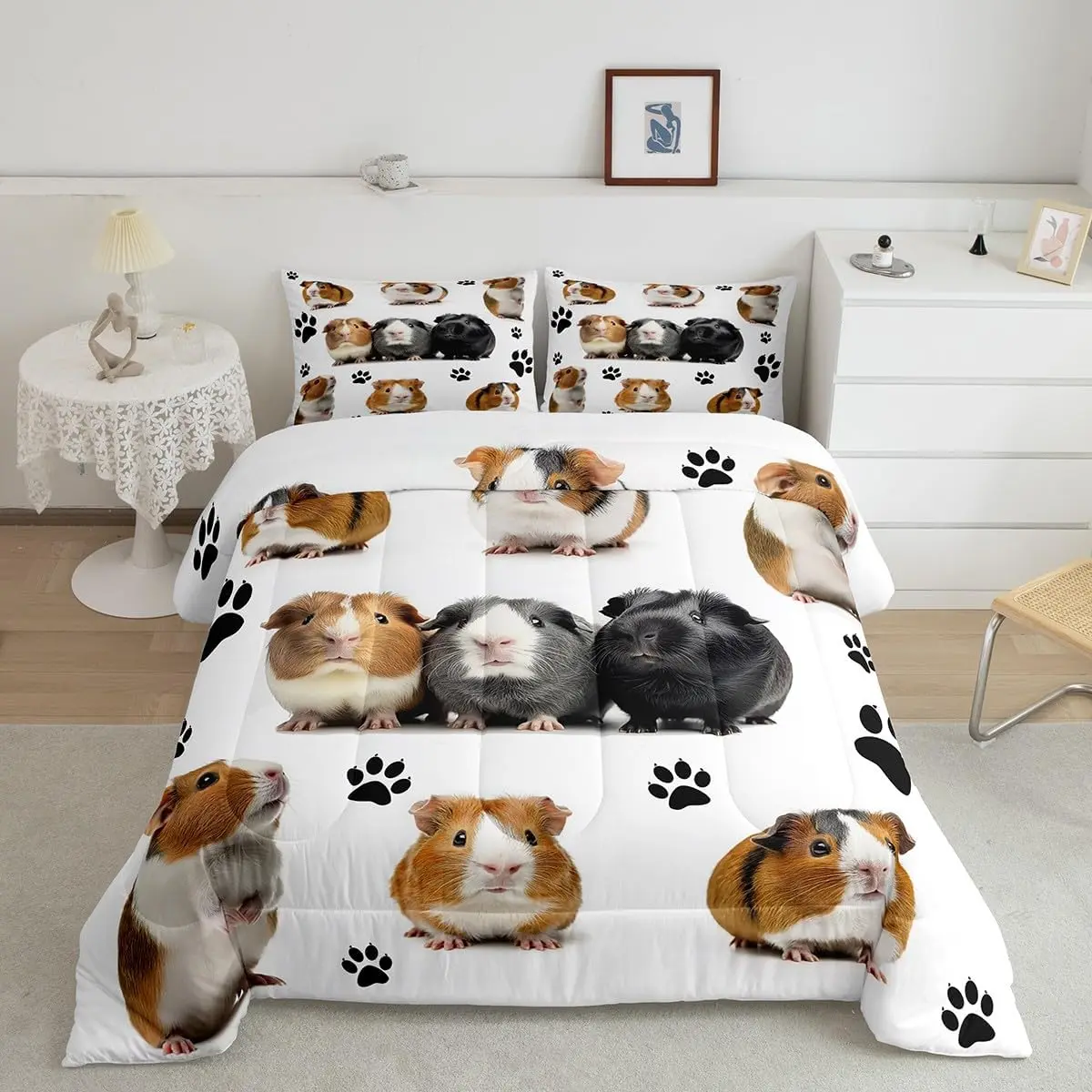Feelyou Guinea Pig Microfiber Bedding Set - Washable Bedding Supplies, Breathable Soft Blanket, Cute Theme Polyester Down Comforter, Multi-Size, Low Roll Over, All Seasons, Camping-Ready (Non-Mouse Print), Bed Sets Supplies, Set Includes