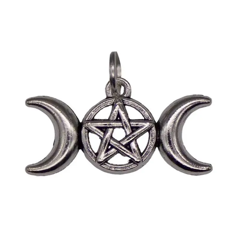 Triple Moon Pentagram Amulet 1⅛ Inch — Wiccan Goddess Pendant