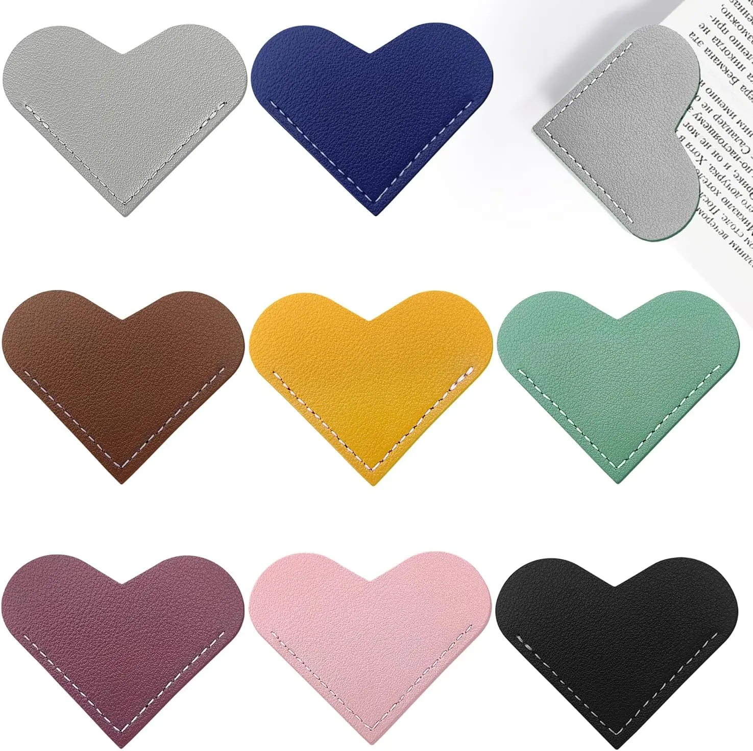 8 Heart Shaped Leather Bookmarks, Cute Corner Markers for Books, Book Accessories Women, Book Lovers, Teachers, Handmade Reading Gifts