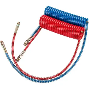 15FT Coiled Air Brake Hose Longtail Assembly, Coiled Air Brake for Air Brake Service and Emergency System Repair with 1 X 12 and 1 X 40 Lead