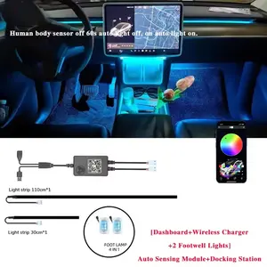 For Tesla Model 3 Model Y Car Ambient Light 60 Seconds Automatic OFF Module With USB Expansion Dock RGB APP Dashboard Lighting