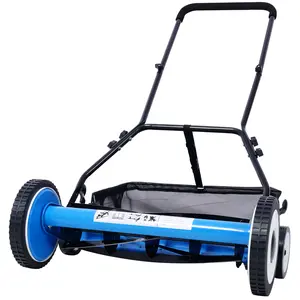 Donext Reel Mower, 20-Inch 5-Blade Push Reel Lawn Mower with Grass Catcher, 4-Wheel Manual Lawn Mower, Blue Color for Small Lawn Care