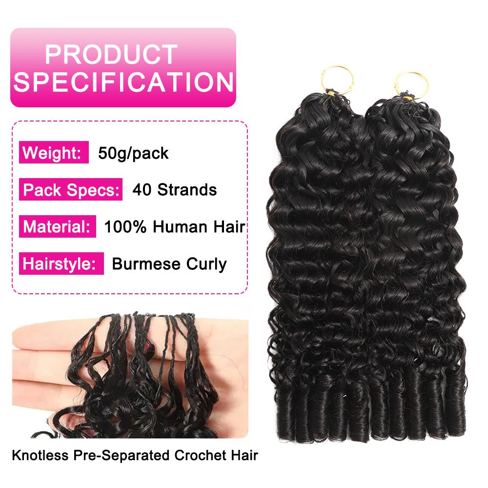 Asakiss Human Hair Feather Crochet Extensions - Burmese Curly, Knotless Water Wave, Pre-Separated for Boho Braids & Hair Braids, 4-5 Packs (48-52g/Pack) for Full Head, Glueless Lightweight Time-Saving Protective Styles with Curled Waves