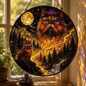 Princess Donut and Mongo Suncatcher, Fantasy Cat Window Hanging, Stained Glass Style Bookish Decor, LitRPG Reader Gift, Geeky Home Accent