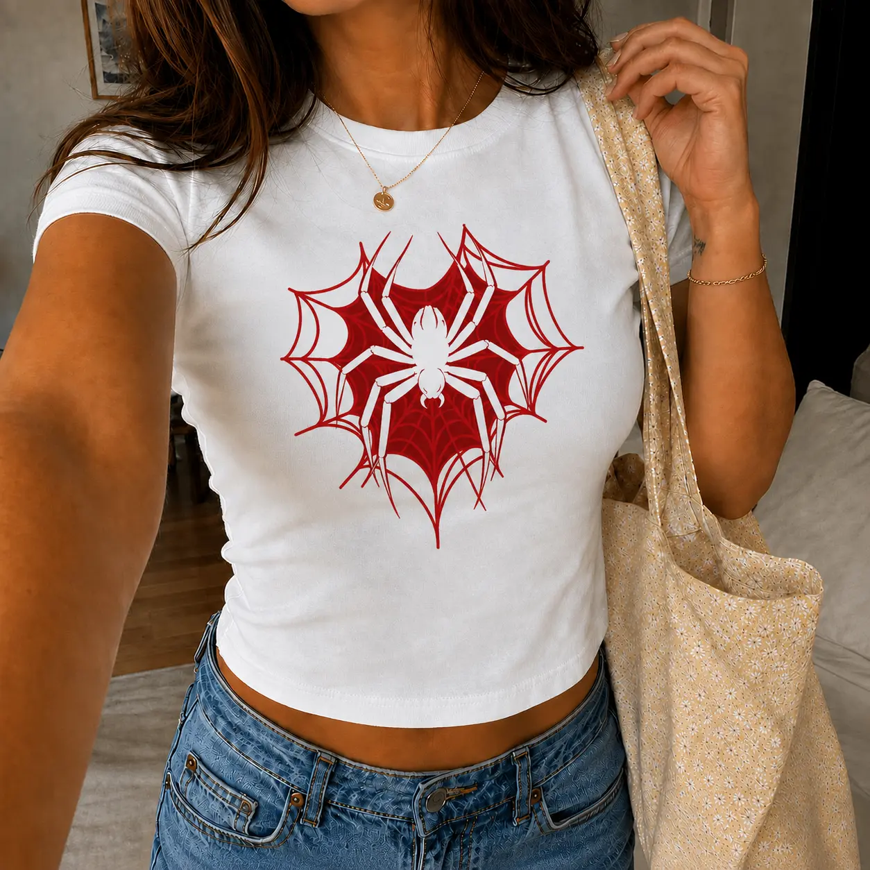 2K Spider Heart Baby Tee, Gothic Spider Crop Top, Coquette Halloween Shirt, Minimal Spider Graphic Tee, Emo Aesthetic Top