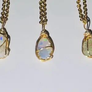 Ethiopian Opal Necklace - Raw & Handmade with Fire Opal