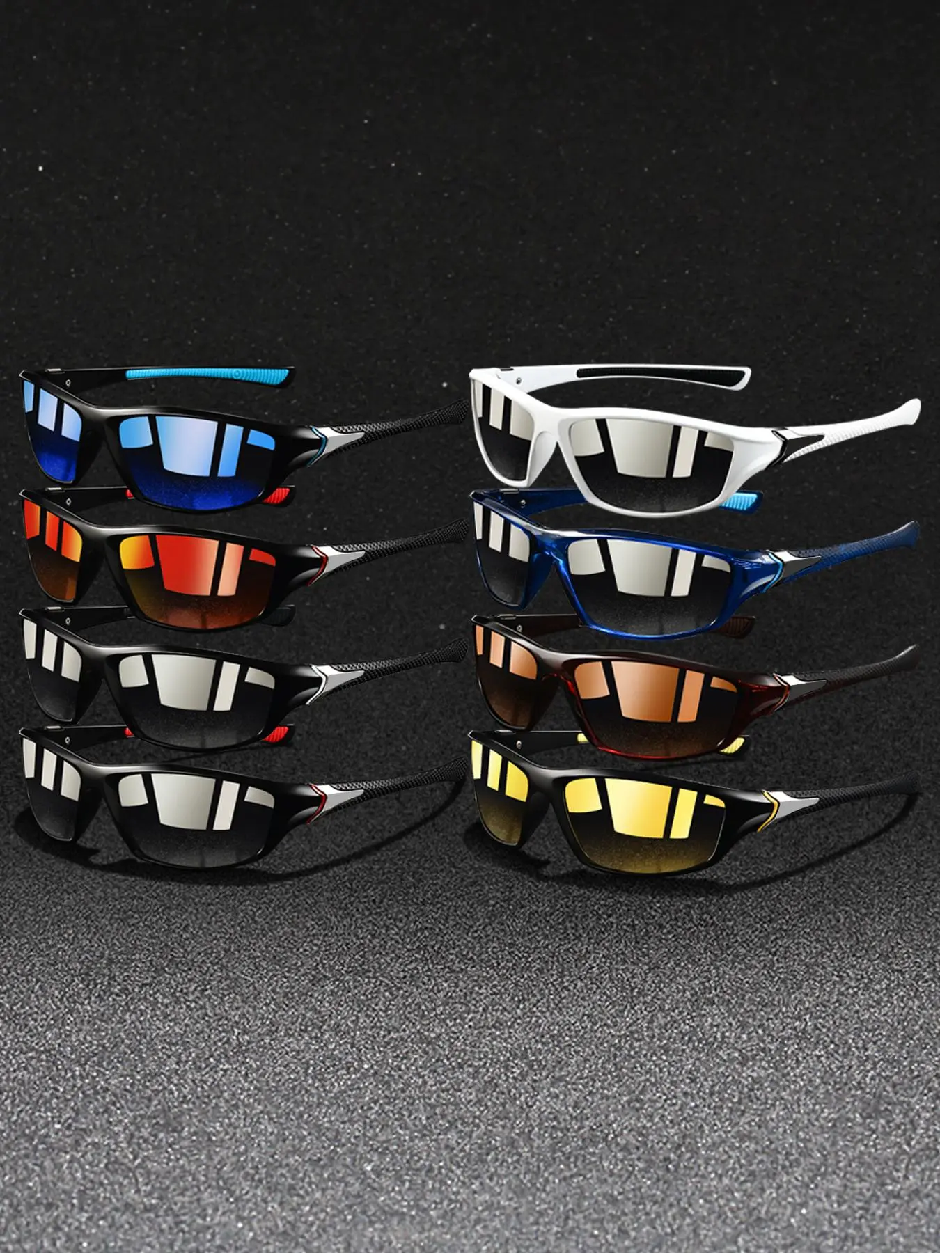 8 pairs of gingham, unisex, Outdoor sports eyewear, night vision function, UV400 anti-UV lenses, suitable for outdoor activities, classic checkered frame, with rubber temples to prevent slipping, stylish and comfortable, Sports Outdoor Sunglasses