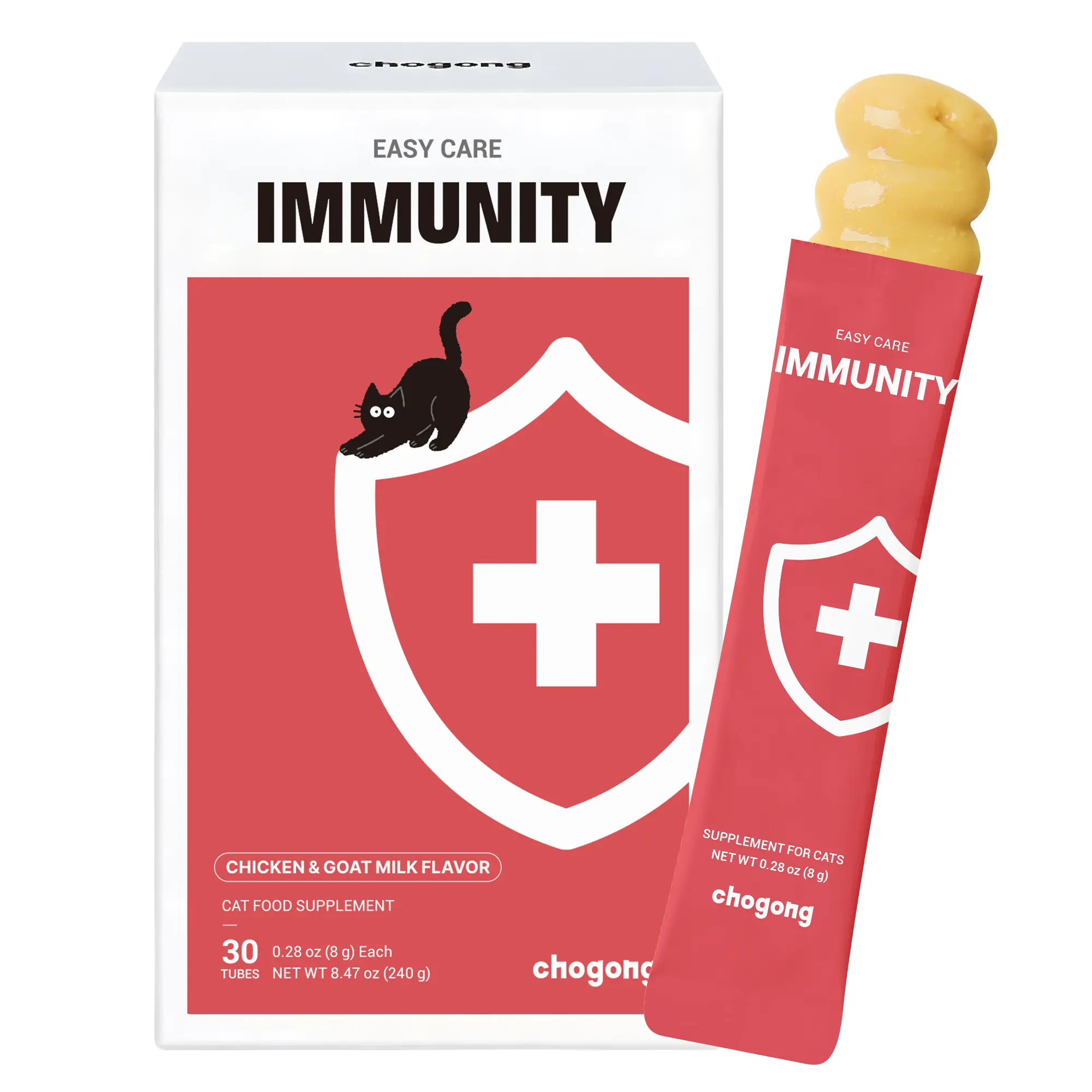 [Chogong Official] Cat Immune Multivitamin Supplement – 9 in 1 Lickable for Immune Support, with Probiotics, Omega-3, Vitamins & Beta-Glucan – Daily Immunity Support for Cats, Chicken Flavor with Goat Milk, 30 Tubes
