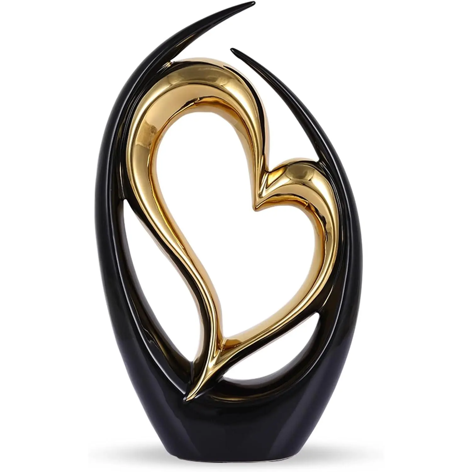 LCCCK Heart Decor Ceramic Heart Statue Modern Shelves Knick Knacks Decor, Black Gold Bedroom Coquette Decor Heart Sculpture Art, for Home White Living Room Valentine Wedding Decorations