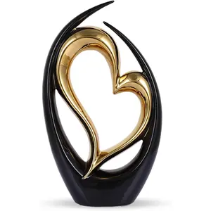 LCCCK Heart Decor Ceramic Heart Statue Modern Shelves Knick Knacks Decor, Black Gold Bedroom Coquette Decor Heart Sculpture Art, for Home White Living Room Valentine Wedding Decorations